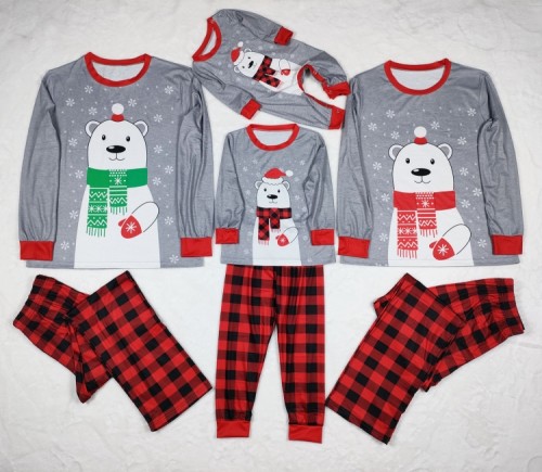 Navidad mujer gris contraste manga larga y pantalón estampado pijama conjunto de dos piezas