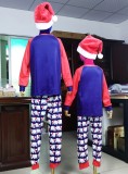 Christmas Men Blue Contrast Long Sleeve Top And Print Pant Pajama Two Piece Set