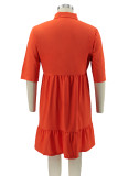 Summer Plus Size Casual Orange Skater Dress