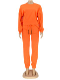 Winter Casual Orange Round Neck Long Slevee And Jogger Pant Two Piece Set
