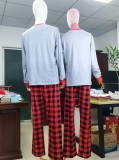 Christmas Women Grey Contrast Long Sleeve Top And Print Pant Pajama Two Piece Set