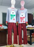 Christmas Women Grey Contrast Long Sleeve Top And Print Pant Pajama Two Piece Set
