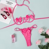 Sexy Pink Cut Out Tied Bra and Panty Lingerie Set