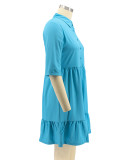 Summer Plus Size Casual Blue Skater Dress