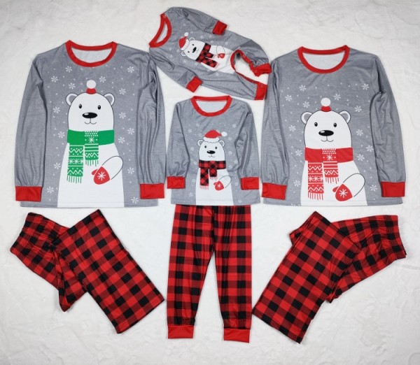 Christmas Men Grey Contrast Long Sleeve Top And Print Pant Pajama Two Piece Set