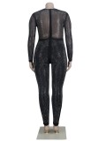 Fall Plus Size Black Sequins Long Sleeve  Jumpsuit