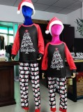 Christmas Men Black Contrast Long Sleeve Top And Print Pant Pajama Two Piece Set