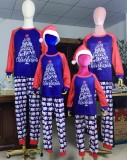 Christmas Children Blue Contrast Long Sleeve Top And Print Pant Pajama Two Piece Set