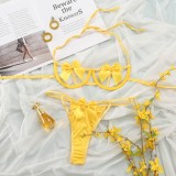 Sexy Yellow Cut Out Tied Bra and Panty Lingerie Set