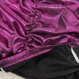 Fall Sexy Purple Deep Neck Puffed Long Sleeve Dress