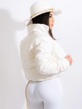 Winter White Leather Zipper Fly Turndown Collar Long Sleeves Downcoat