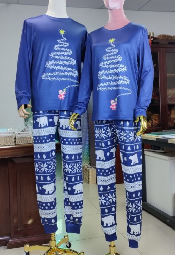 İki Parça Mavi Baskı Noel Aile Pijama - Baba