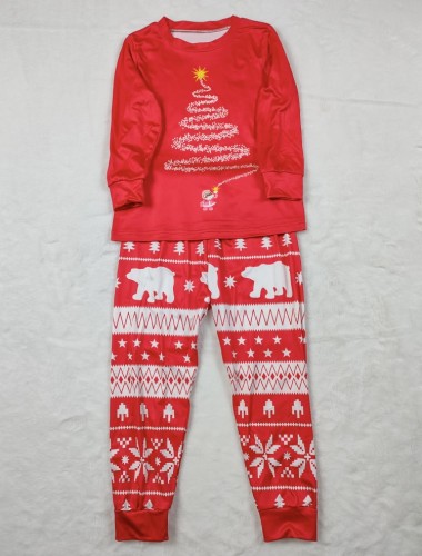 Tweedelig rode print kerst familie pyjama - Kinderen