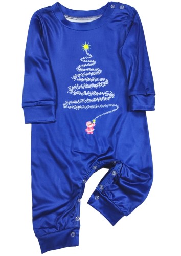 Tek Parça Tulum Mavi Baskı Noel Aile Pijama - Bebek