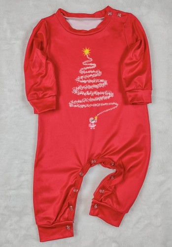 Tek Parça Tulum Kırmızı Baskılı Noel Aile Pijama - Bebek