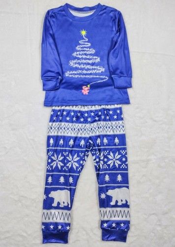 Pyjama de famille de Noël imprimé bleu deux pièces - Enfant