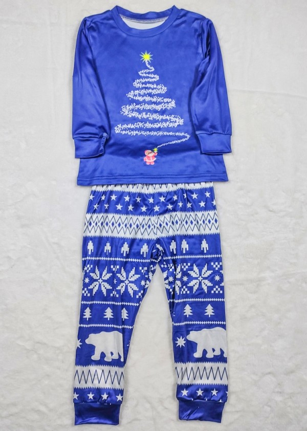 Two Piece Blue Print Christmas Family Pajama - Kids