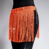 Sexy Orange Bling Bling Rhinestone Fringe Tassels Night Club Skirt