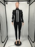 Winter Casual Black Size Stripes Zipper Two Piece Tracksuits