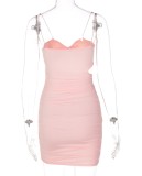 Fall Sexy Pink Hollow Out Ruched Sling Bodycon Club Dress