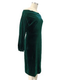 Winter Green Velvet Off Shoulder Plus Size Party Dress