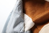 Winter Casual Blue Turndown Collar Fleece Patch Denim Jacket
