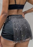 Sexy Black Bling Bling Rhinestone Fringe Tassels Night Club Skirt