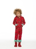 Winter Red Printed Hoody Family Kids Pajama Jumpsuit