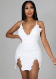 Fall Sexy White Sequins Halter Split Mini Club Dress
