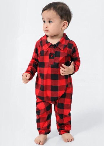 Conjunto de pijama de bebé familiar de dos piezas de cuadros rojos de invierno