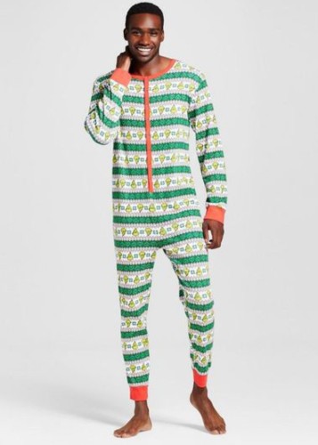 Kış Yeşili Baskılı Aile Baba Pijama Onsie Tulum