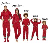 Winter Red Printed Hoody Family Mother Pajama Jumpsuit