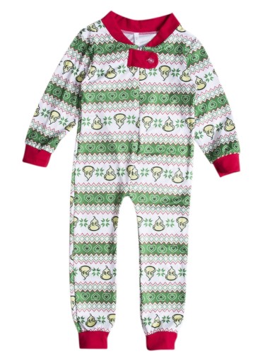 Mono de pijama infantil familiar estampado verde de invierno