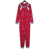 Winter Red Printed Hoody Family Mother Pajama Jumpsuit