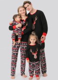 Christmas Women Black Print Long Sleeve Top And Print Pant Pajama Two Piece Set