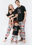 Christmas Women Black Print Short Sleeve Top And Print Pant Pajama Two Piece Set