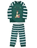 Christmas Children Green Stripe Print Long Sleeve Top And Print Pant Pajama Two Piece Set
