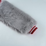 Winter Stylish Red Letter With Fake Fur Long Sleeve Baseball Jacket