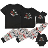 Christmas Men Black Print Short Sleeve Top And Print Pant Pajama Two Piece Set
