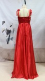 Summer Elegant Red Lace Upper Sleeveless Wedding Dress