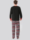 Christmas Men Black Print Long Sleeve Top And Print Pant Pajama Two Piece Set
