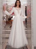 Summer Elegant White Lace Upper Long Sleeve Wedding Dress