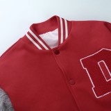 Winter Stylish Red Letter With Fake Fur Long Sleeve Baseball Jacket
