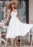 Summer Elegant White Straps Sleeveless Long Dress