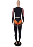 Fall Sexy Orange Contrast Cut Out Long Sleeve Top And Pant Two Piece Set