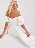 Summer Elegant White Off Shoulder Short Sleeve Long Dress
