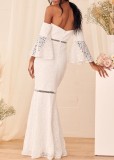 Summer Elegant White Lace Off Shoulder Half Sleeve Long Dress