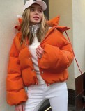 Winter Casual Orange Button With Hood Padding Jacket