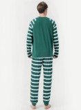 Christmas Men Green Stripe Print Long Sleeve Top And Print Pant Pajama Two Piece Set