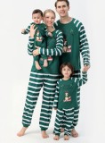 Christmas Women Green Stripe Print Long Sleeve Top And Print Pant Pajama Two Piece Set